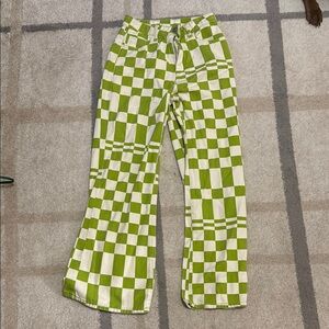 Green and White Checkered Pants